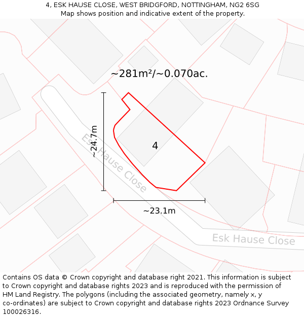 4, ESK HAUSE CLOSE, WEST BRIDGFORD, NOTTINGHAM, NG2 6SG: Plot and title map