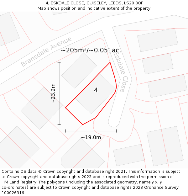 4, ESKDALE CLOSE, GUISELEY, LEEDS, LS20 8QF: Plot and title map