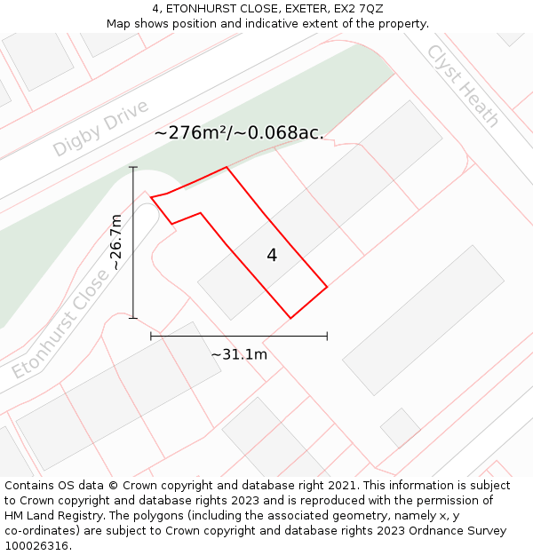 4, ETONHURST CLOSE, EXETER, EX2 7QZ: Plot and title map