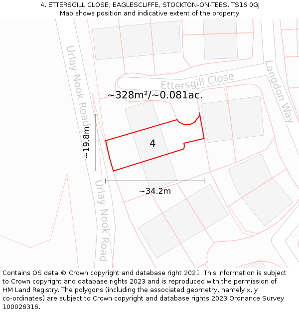 4, ETTERSGILL CLOSE, EAGLESCLIFFE, STOCKTON-ON-TEES, TS16 0GJ: Plot and title map