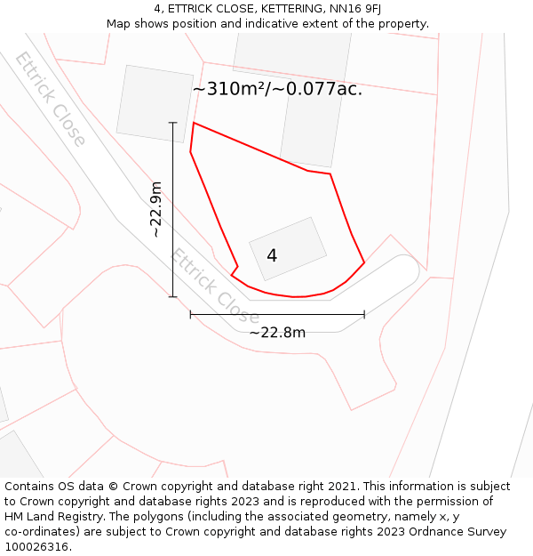 4, ETTRICK CLOSE, KETTERING, NN16 9FJ: Plot and title map