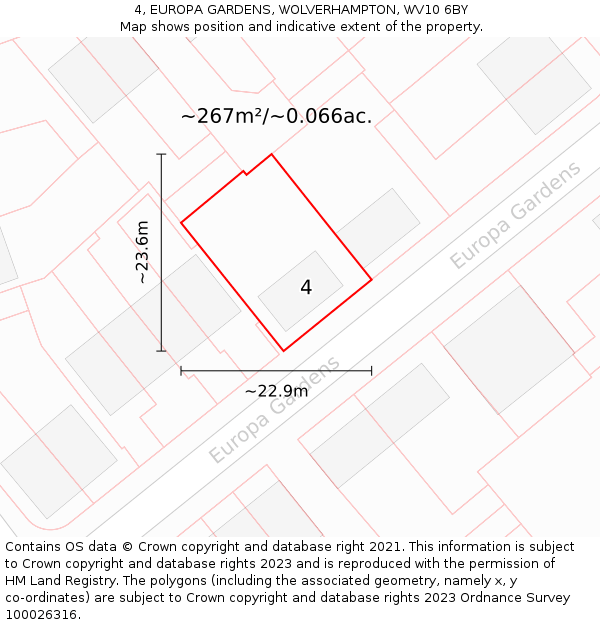 4, EUROPA GARDENS, WOLVERHAMPTON, WV10 6BY: Plot and title map