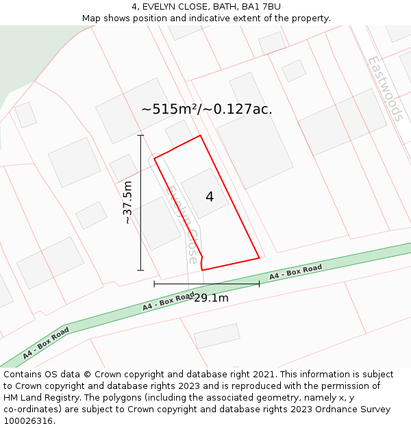 4, EVELYN CLOSE, BATH, BA1 7BU: Plot and title map