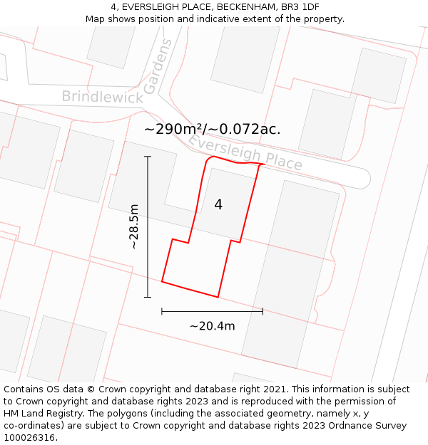 4, EVERSLEIGH PLACE, BECKENHAM, BR3 1DF: Plot and title map