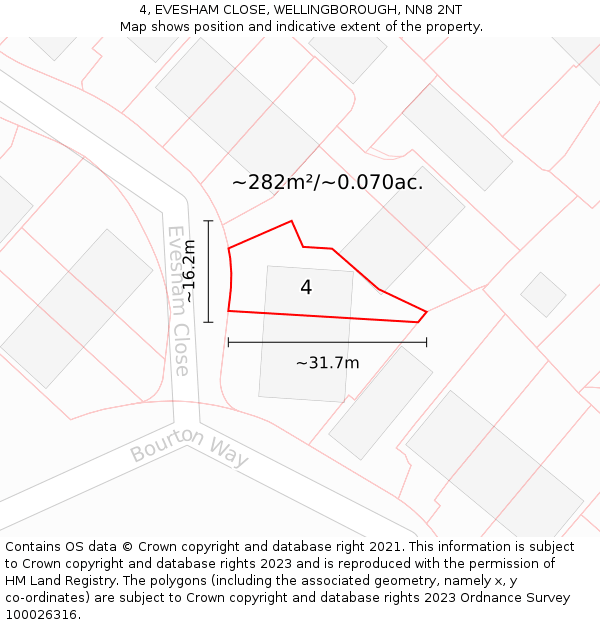 4, EVESHAM CLOSE, WELLINGBOROUGH, NN8 2NT: Plot and title map