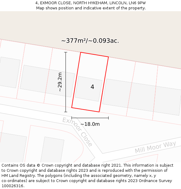 4, EXMOOR CLOSE, NORTH HYKEHAM, LINCOLN, LN6 9PW: Plot and title map