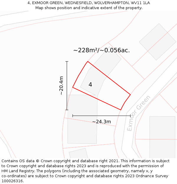 4, EXMOOR GREEN, WEDNESFIELD, WOLVERHAMPTON, WV11 1LA: Plot and title map