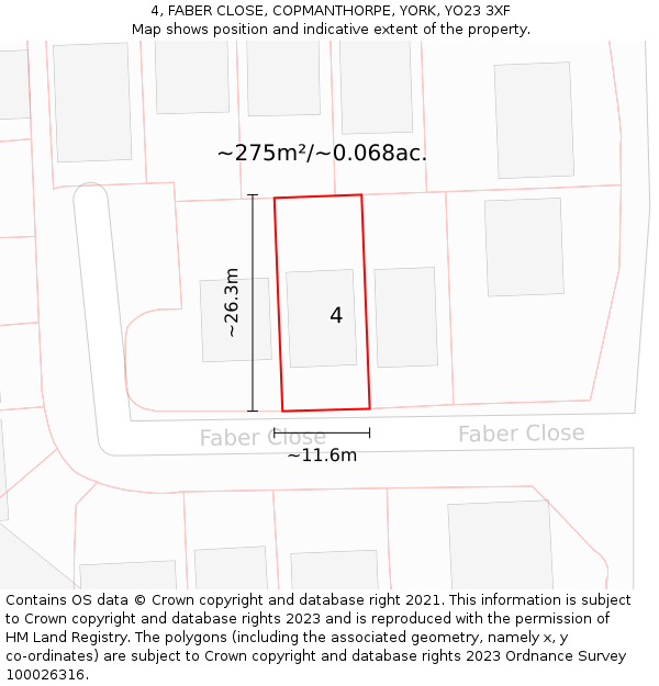 4, FABER CLOSE, COPMANTHORPE, YORK, YO23 3XF: Plot and title map