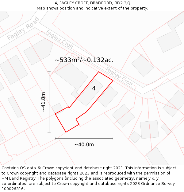 4, FAGLEY CROFT, BRADFORD, BD2 3JQ: Plot and title map