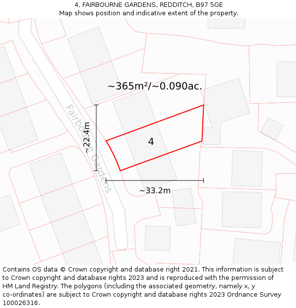 4, FAIRBOURNE GARDENS, REDDITCH, B97 5GE: Plot and title map