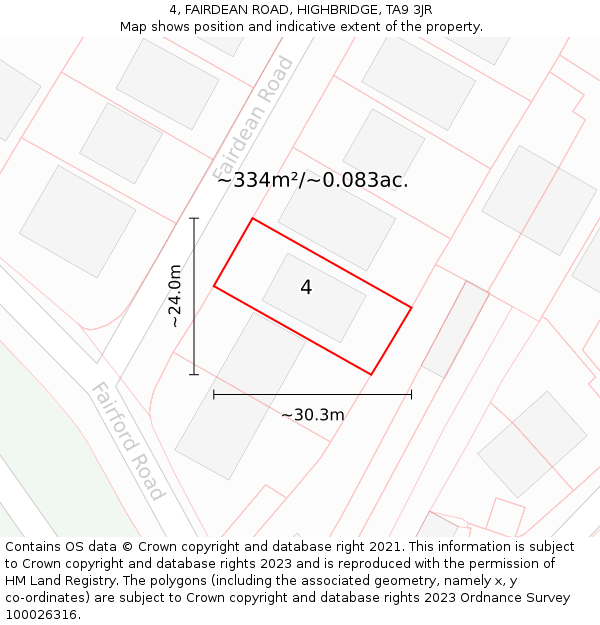 4, FAIRDEAN ROAD, HIGHBRIDGE, TA9 3JR: Plot and title map