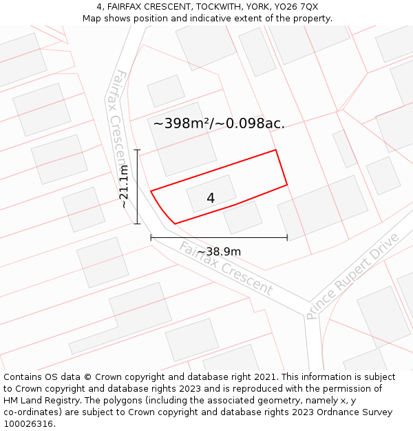 4, FAIRFAX CRESCENT, TOCKWITH, YORK, YO26 7QX: Plot and title map