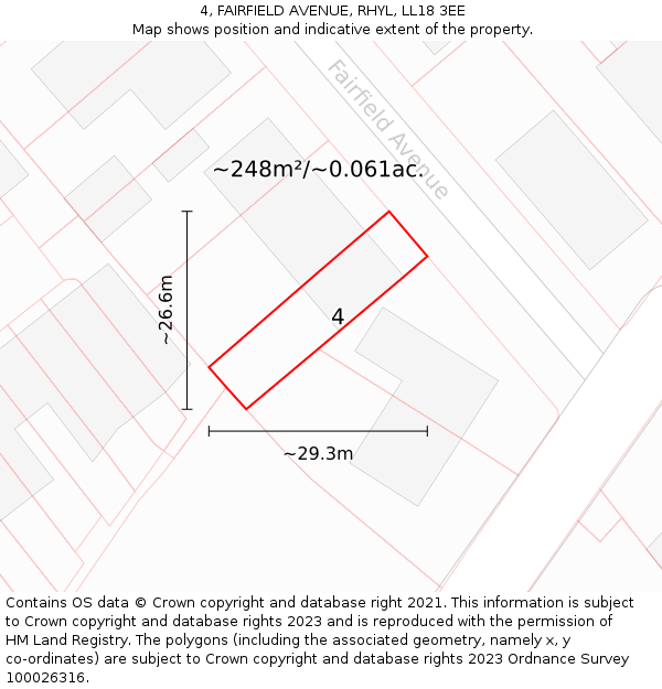 4, FAIRFIELD AVENUE, RHYL, LL18 3EE: Plot and title map