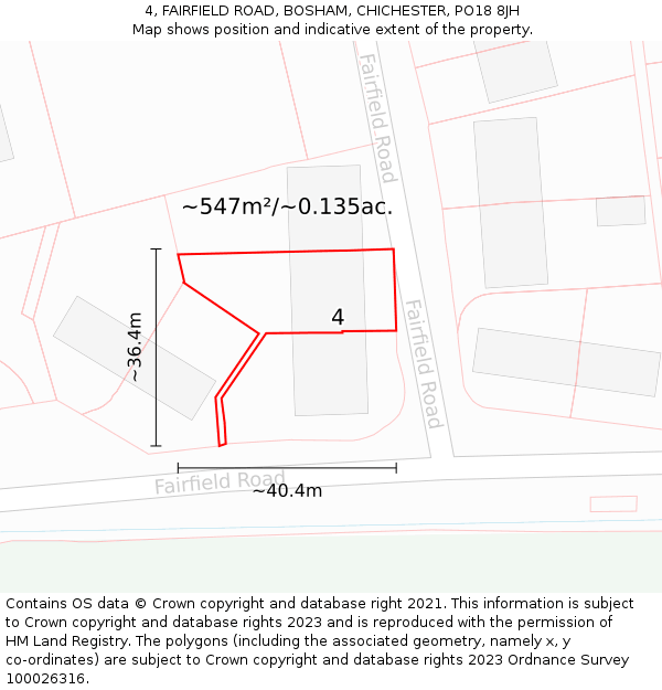 4, FAIRFIELD ROAD, BOSHAM, CHICHESTER, PO18 8JH: Plot and title map