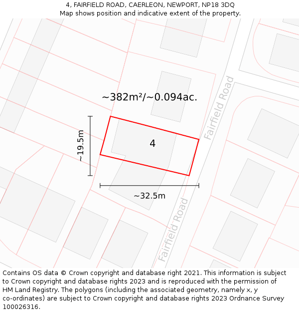 4, FAIRFIELD ROAD, CAERLEON, NEWPORT, NP18 3DQ: Plot and title map