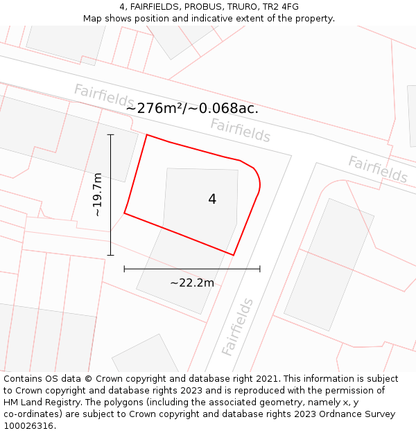 4, FAIRFIELDS, PROBUS, TRURO, TR2 4FG: Plot and title map