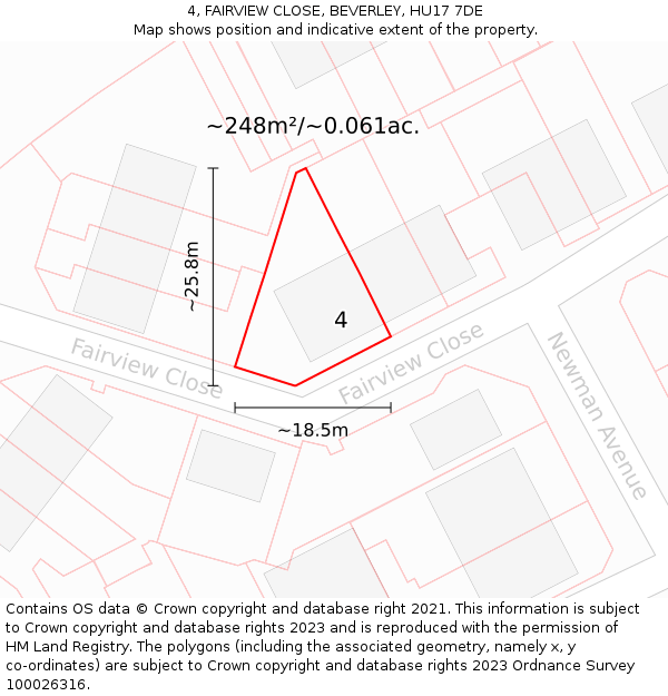 4, FAIRVIEW CLOSE, BEVERLEY, HU17 7DE: Plot and title map