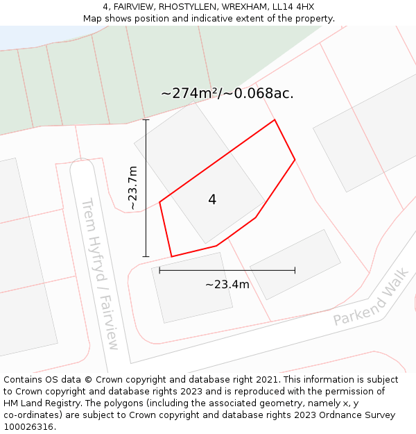 4, FAIRVIEW, RHOSTYLLEN, WREXHAM, LL14 4HX: Plot and title map