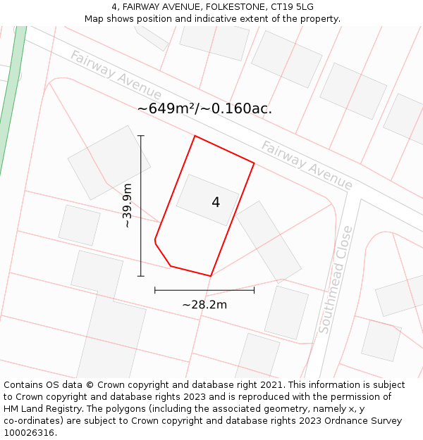 4, FAIRWAY AVENUE, FOLKESTONE, CT19 5LG: Plot and title map