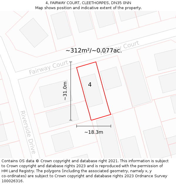 4, FAIRWAY COURT, CLEETHORPES, DN35 0NN: Plot and title map