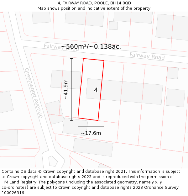 4, FAIRWAY ROAD, POOLE, BH14 8QB: Plot and title map
