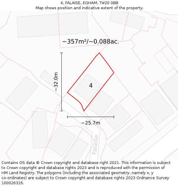 4, FALAISE, EGHAM, TW20 0BB: Plot and title map