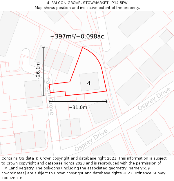 4, FALCON GROVE, STOWMARKET, IP14 5FW: Plot and title map