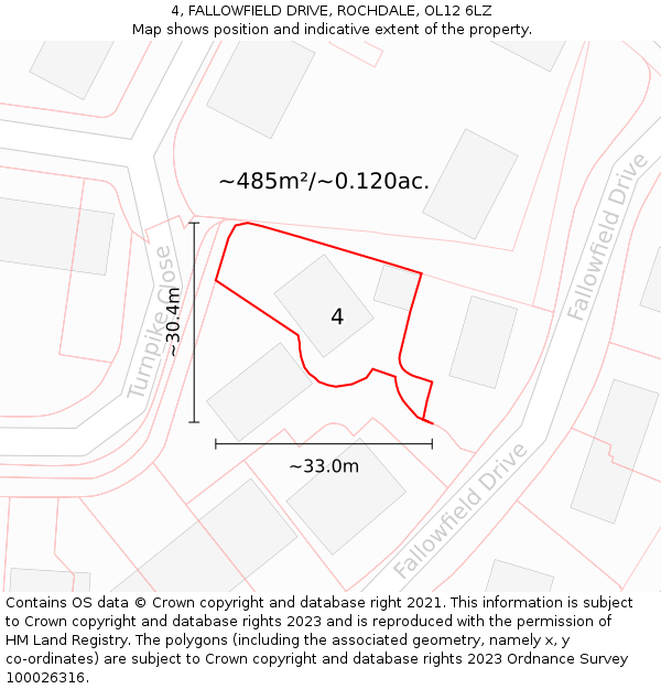 4, FALLOWFIELD DRIVE, ROCHDALE, OL12 6LZ: Plot and title map