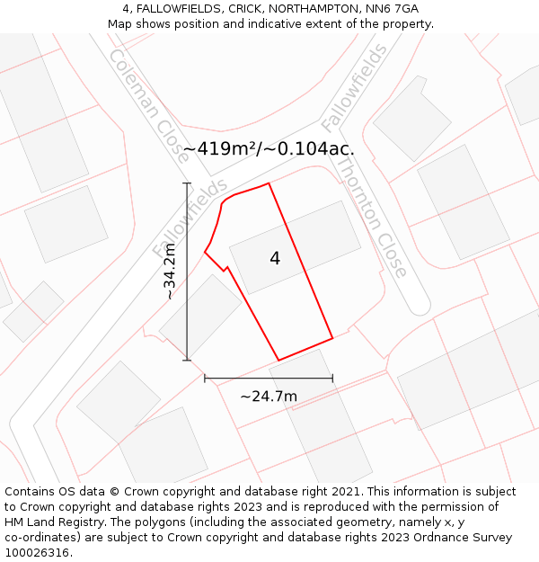 4, FALLOWFIELDS, CRICK, NORTHAMPTON, NN6 7GA: Plot and title map