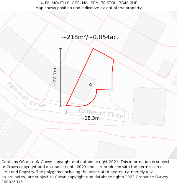 4, FALMOUTH CLOSE, NAILSEA, BRISTOL, BS48 2UP: Plot and title map