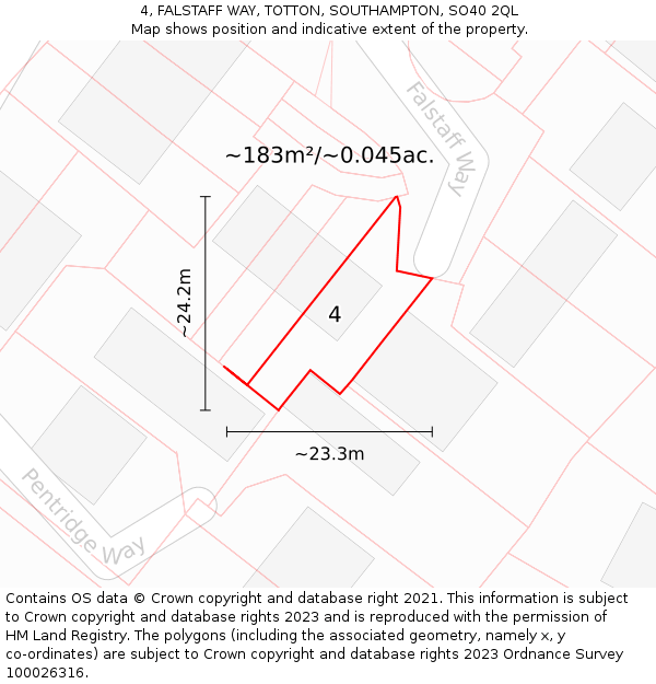 4, FALSTAFF WAY, TOTTON, SOUTHAMPTON, SO40 2QL: Plot and title map