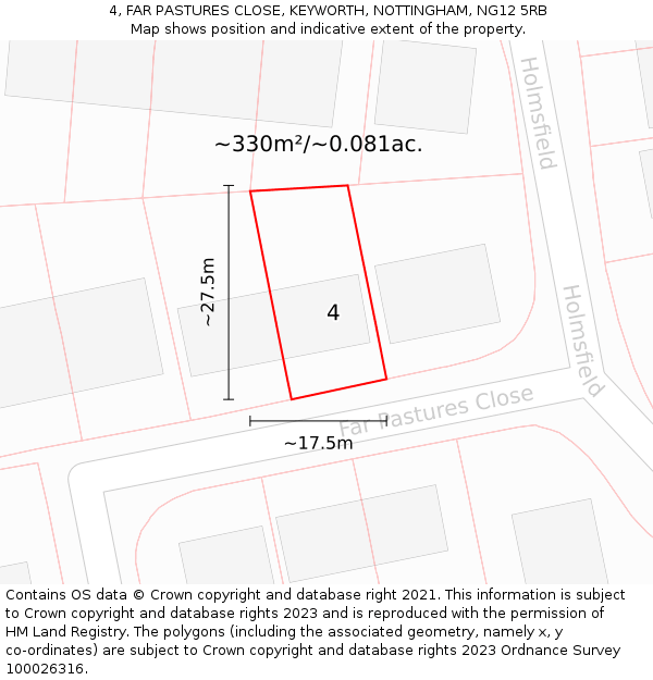 4, FAR PASTURES CLOSE, KEYWORTH, NOTTINGHAM, NG12 5RB: Plot and title map