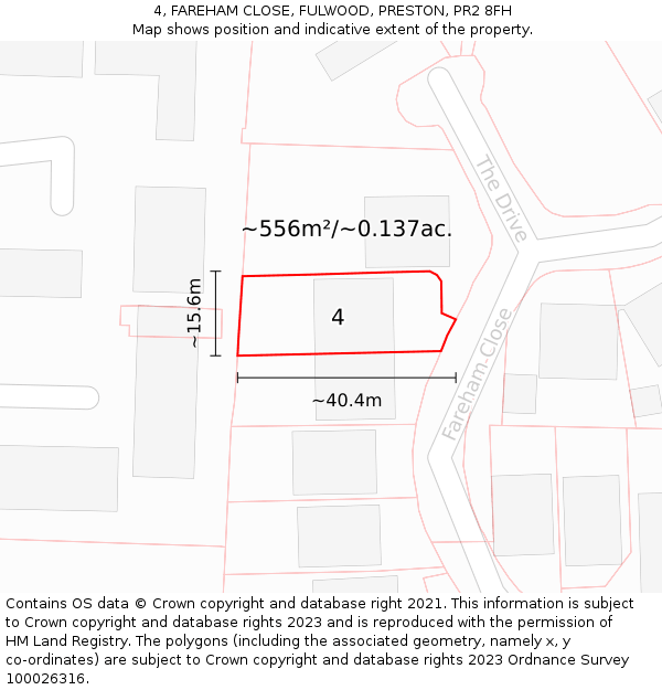 4, FAREHAM CLOSE, FULWOOD, PRESTON, PR2 8FH: Plot and title map