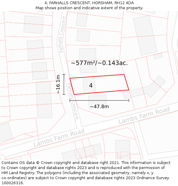 4, FARHALLS CRESCENT, HORSHAM, RH12 4DA: Plot and title map