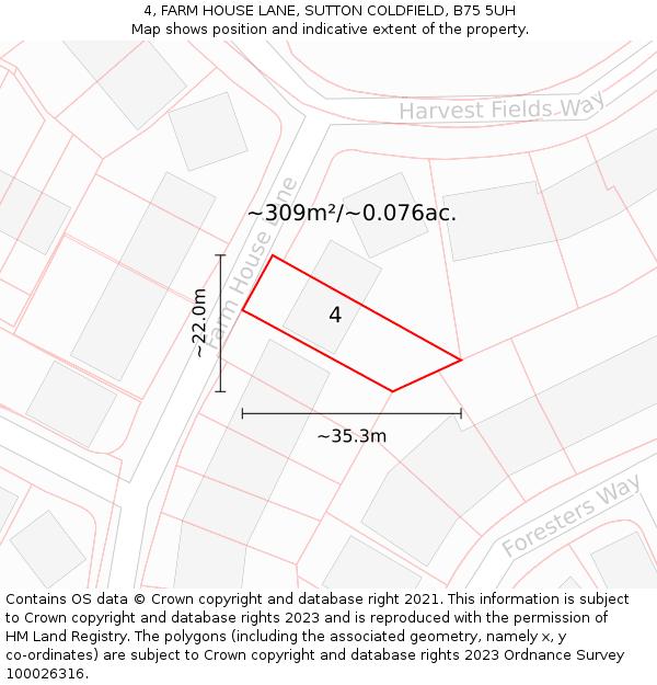 4, FARM HOUSE LANE, SUTTON COLDFIELD, B75 5UH: Plot and title map