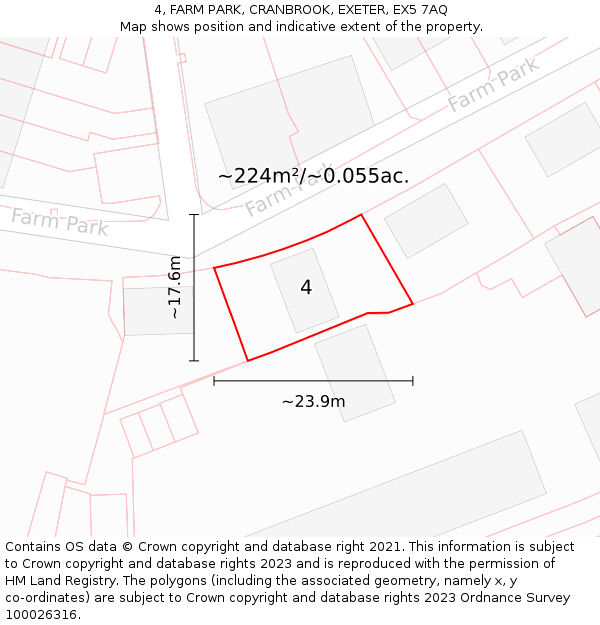 4, FARM PARK, CRANBROOK, EXETER, EX5 7AQ: Plot and title map