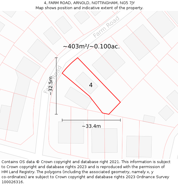 4, FARM ROAD, ARNOLD, NOTTINGHAM, NG5 7JY: Plot and title map