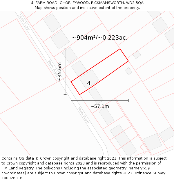 4, FARM ROAD, CHORLEYWOOD, RICKMANSWORTH, WD3 5QA: Plot and title map