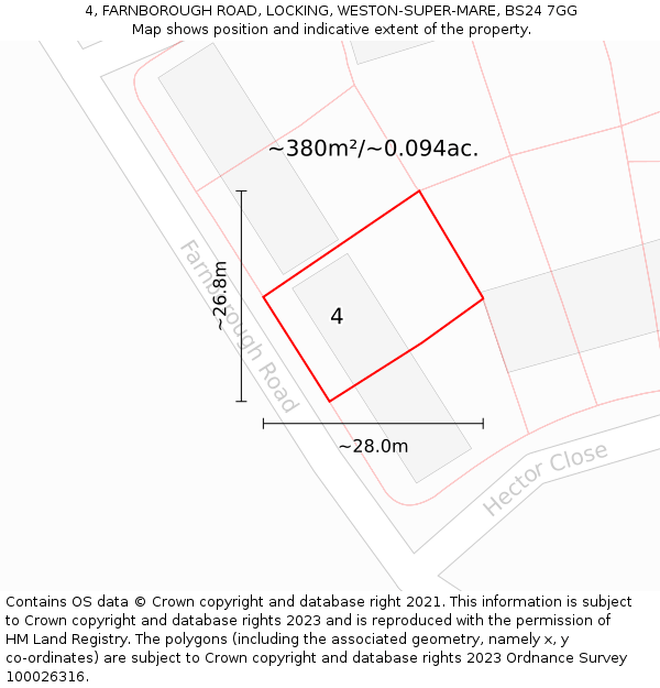 4, FARNBOROUGH ROAD, LOCKING, WESTON-SUPER-MARE, BS24 7GG: Plot and title map