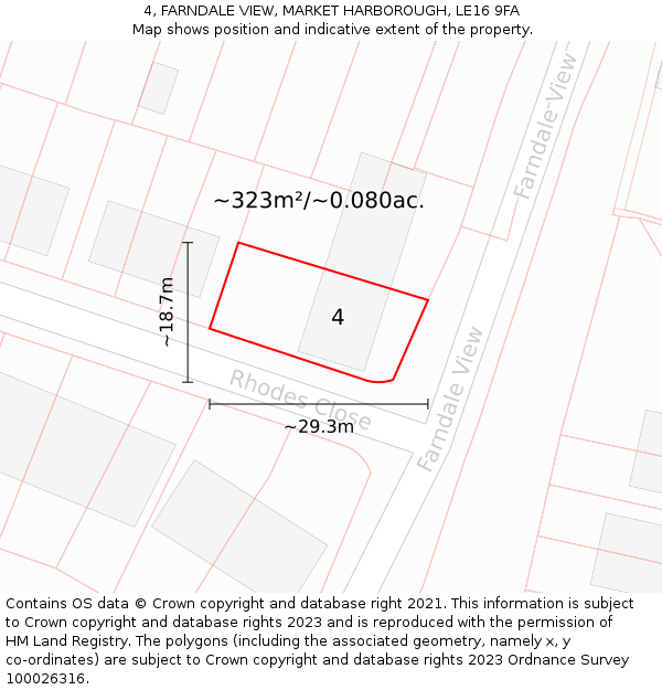 4, FARNDALE VIEW, MARKET HARBOROUGH, LE16 9FA: Plot and title map