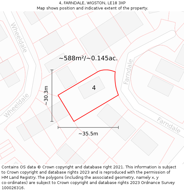 4, FARNDALE, WIGSTON, LE18 3XP: Plot and title map