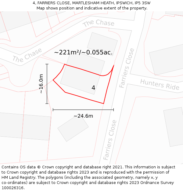 4, FARRIERS CLOSE, MARTLESHAM HEATH, IPSWICH, IP5 3SW: Plot and title map