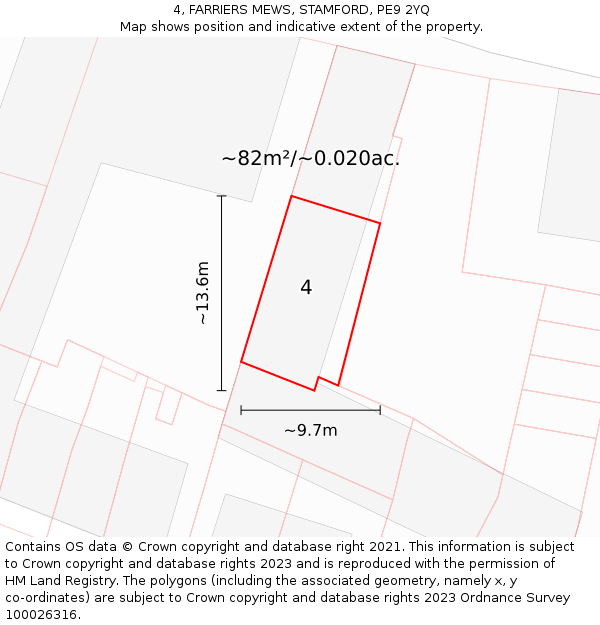 4, FARRIERS MEWS, STAMFORD, PE9 2YQ: Plot and title map