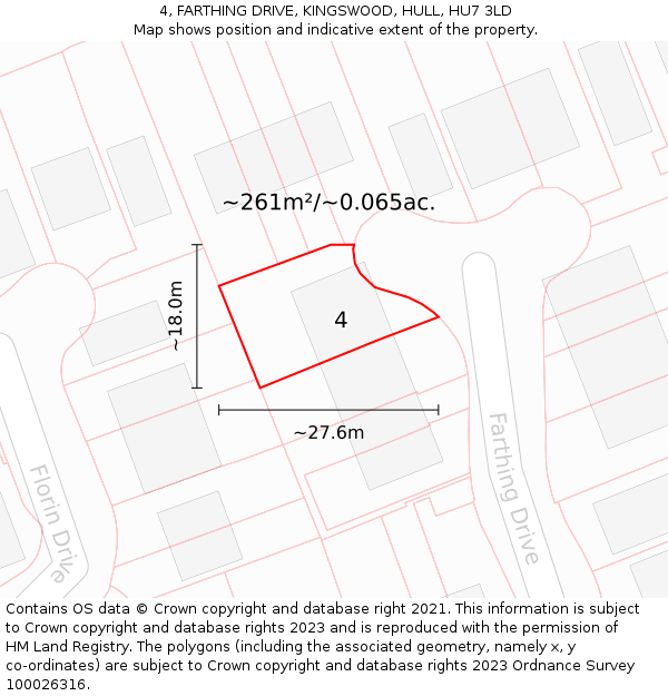 4, FARTHING DRIVE, KINGSWOOD, HULL, HU7 3LD: Plot and title map