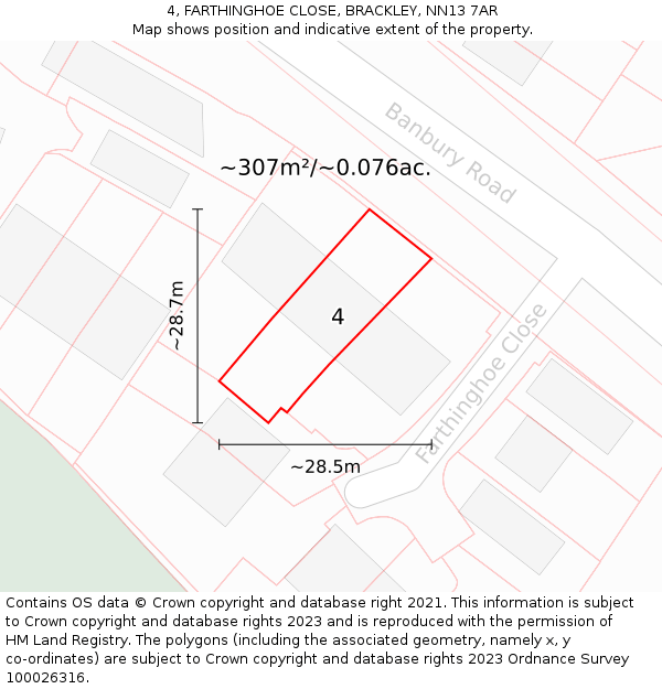 4, FARTHINGHOE CLOSE, BRACKLEY, NN13 7AR: Plot and title map