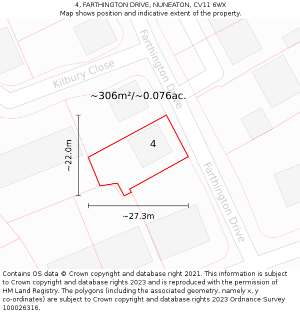 4, FARTHINGTON DRIVE, NUNEATON, CV11 6WX: Plot and title map