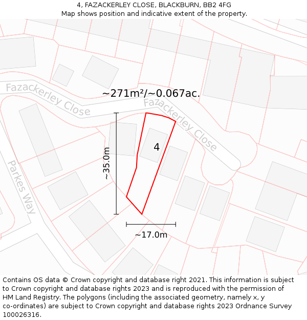 4, FAZACKERLEY CLOSE, BLACKBURN, BB2 4FG: Plot and title map