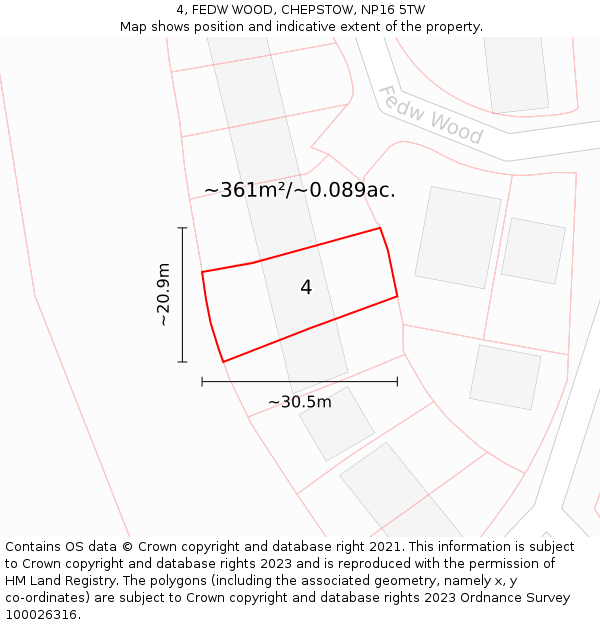 4, FEDW WOOD, CHEPSTOW, NP16 5TW: Plot and title map