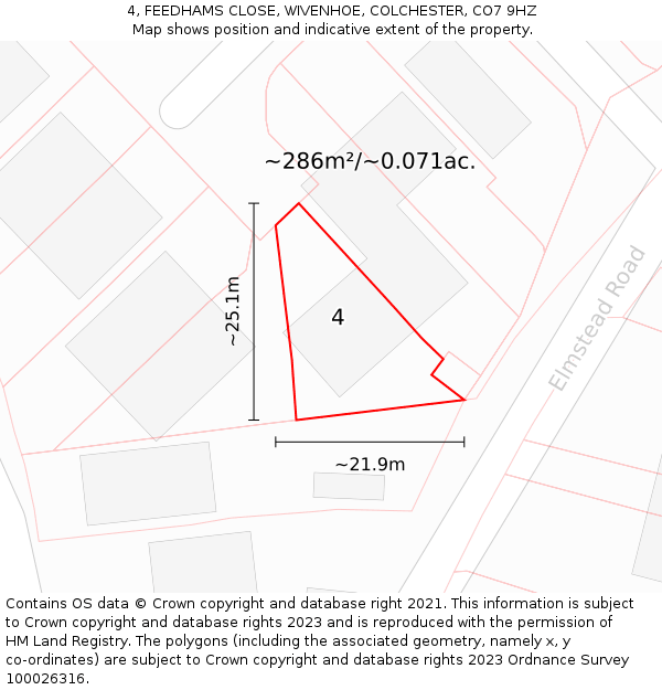 4, FEEDHAMS CLOSE, WIVENHOE, COLCHESTER, CO7 9HZ: Plot and title map