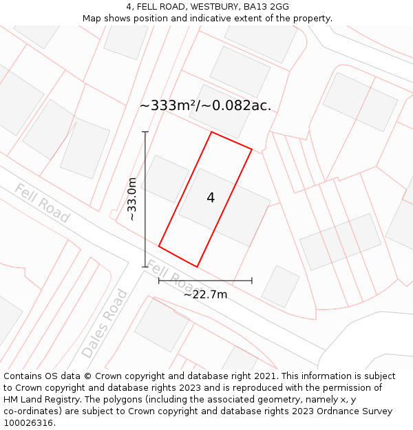 4, FELL ROAD, WESTBURY, BA13 2GG: Plot and title map